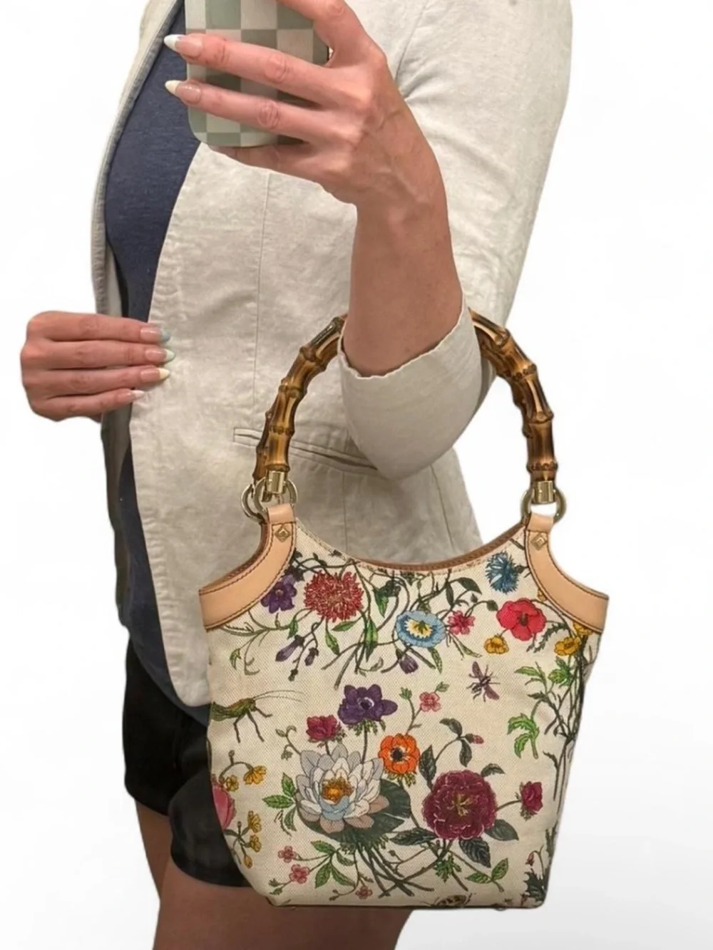 Gucci Bamboo Handle Floral Print Shoulder Bag | Style 140203 | Spring Summer - Picture 2 of 8